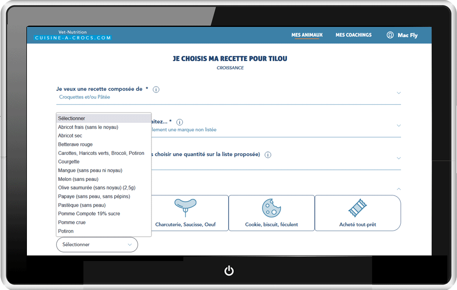 Ingredients d'une recette d'alkmentation commericlae avec friandise pour chiot en croissance