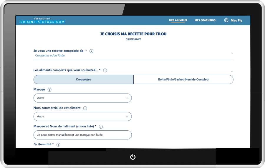 Ingredients d'une recette commerciale avec produit laitier ou friandise pour un chiot en croissance