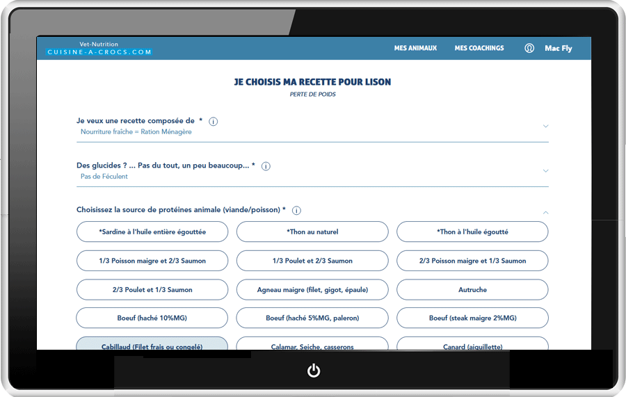 Ingrédients d'une recette ménagère sur mesure pour un chat en surpoids - choix des protéines