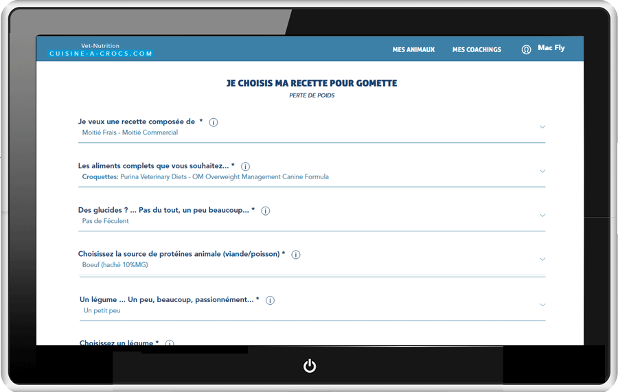 Ingrédients d'une recette mixte pour chien en surpoids