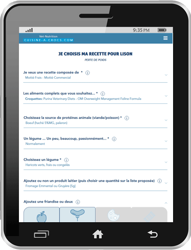 Ingredients d'une recette pour un chat en surpoids - Compte particulier tablette