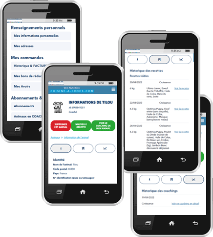 Coaching croissance pour chiot de Cuisine-a-crocs: suivi sur mobile