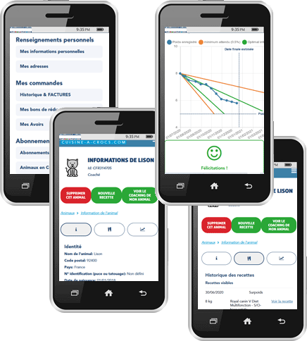 Coaching surpoids pour chat de Cuisine-a-crocs: suivi de la perte de poids, version mobile