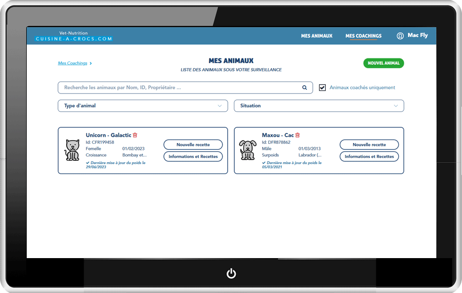 Mon compte particulier cuisine-a-crocs - mes animaux en coaching - ordi