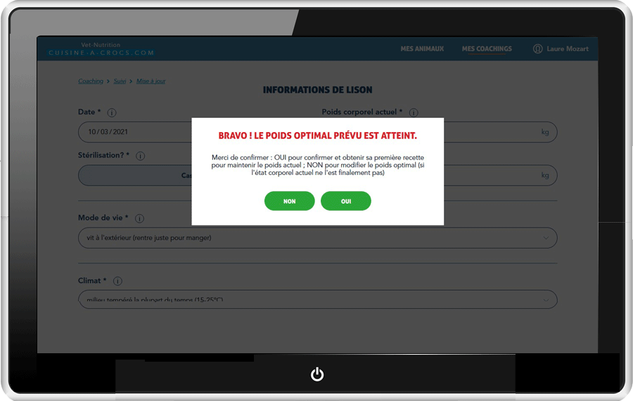 Coaching cuisine-a-crocs, poids optimal atteint