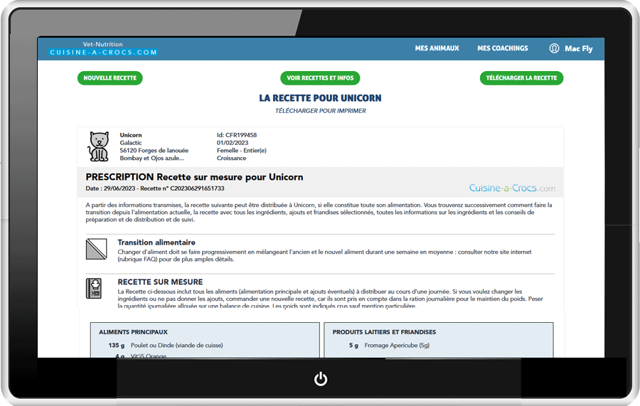 Recette sur mesure de ration ménagère pour chaton en croissance