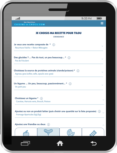 Ingredients d'une recette de ration ménagère croissance pour chiot avec le coaching cuisine-a-crocs